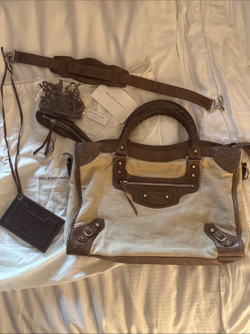 RARE 2006 Balenciaga City Bag- 2-way Linen/Chévre FULL SET